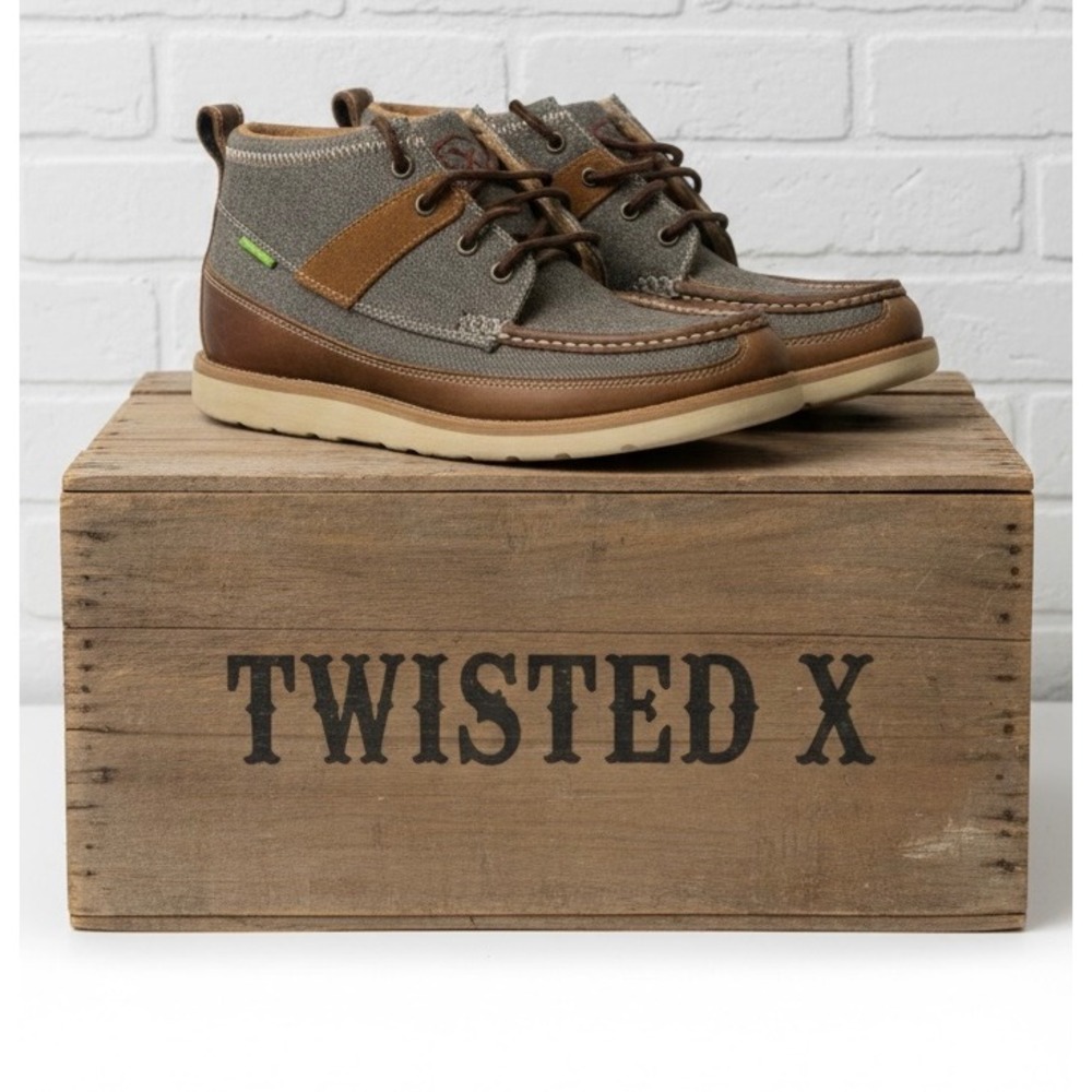 Twisted‎ X🔥Western Wedge 🤑Sole Chukka Boots Brown Gray Canvas Cowboy Leather 9